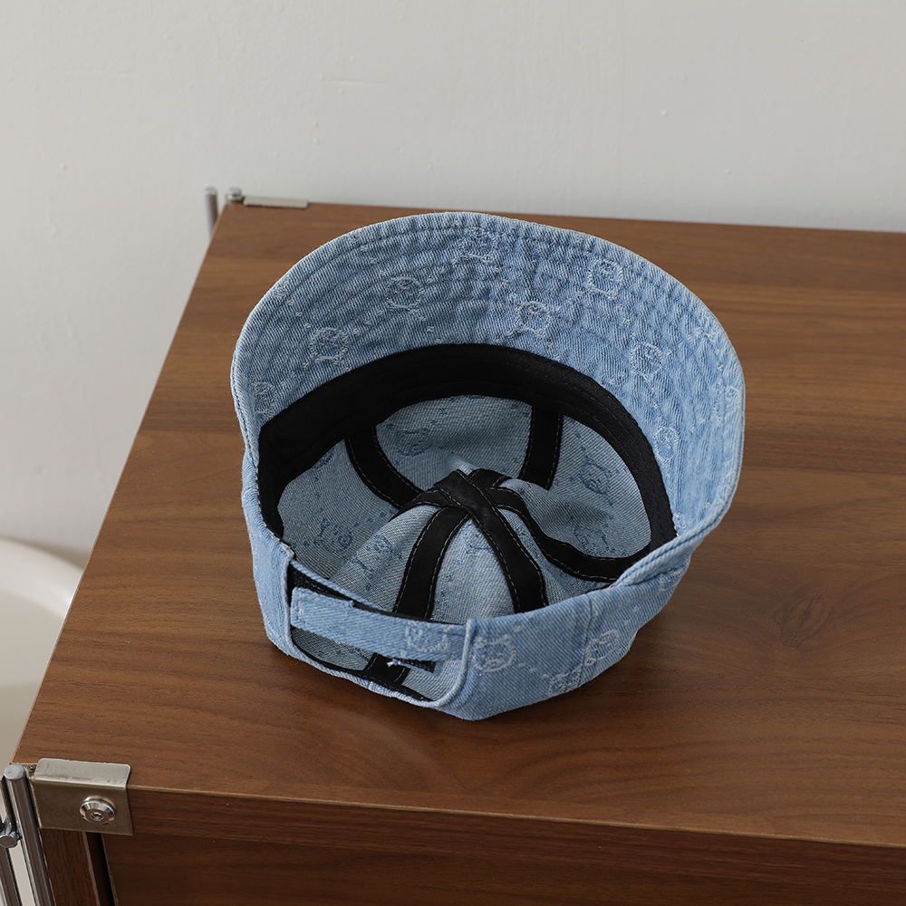 Retro Washed Denim Children's Baseball Cap With Full Pattern Of Little Bear Diamond Jacquard Soft Brim Fisherman Hat photo 8