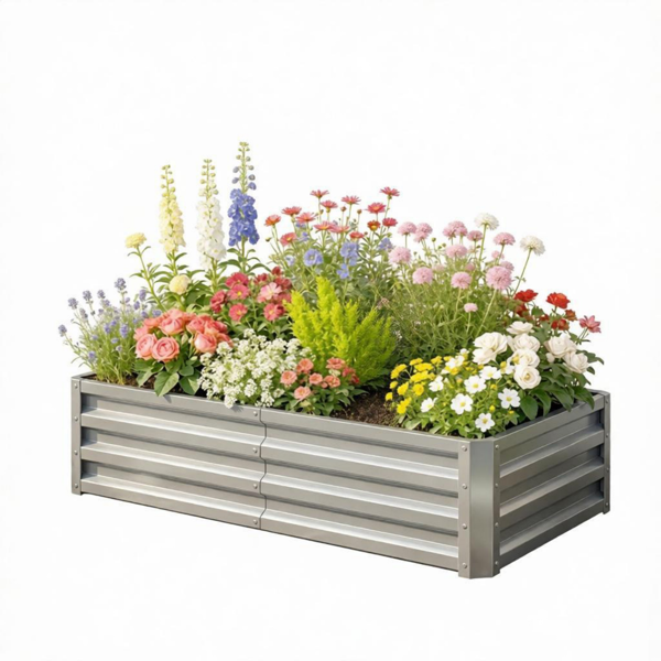 4inch X 2inch X 1inch Galvanized Raised Garden Bed For Patio Herb Gardening, Sturdy Metal Planter Box photo 4