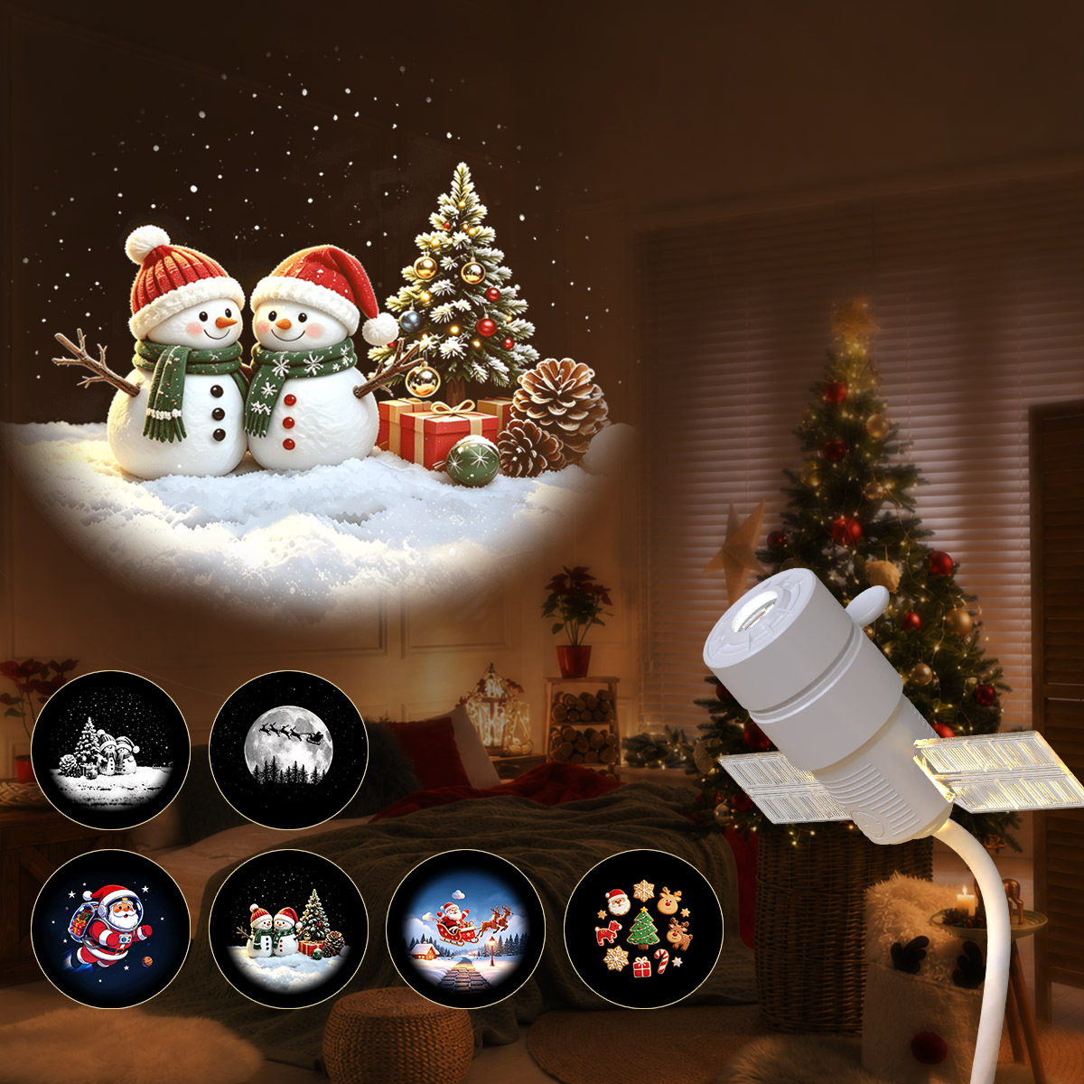 Christmas Projector Lights, USB Plug-in Starry Sky Night Light With 16 Projection Films, 360 Rotatable Santa Snowman Pattern Projector Lamp For Bedroom Living Room Christmas Party Home Decor, Ideal C photo 1