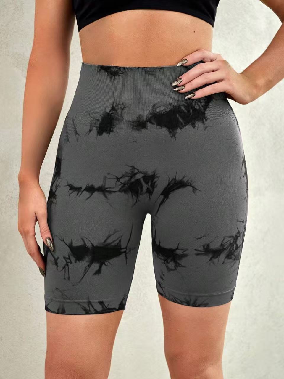 Women Tie Dye Seamless Biker Shorts High Waist Tummy Control Butt Lifting Workout Yoga Shorts For Gym Running photo 3