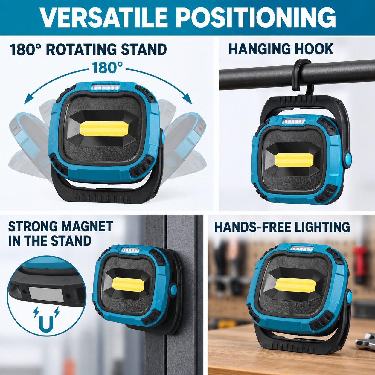 Rechargeable Magnetic Battery Display Type C LED Work Light Base Hanging W895 1 Hook Flood photo 8