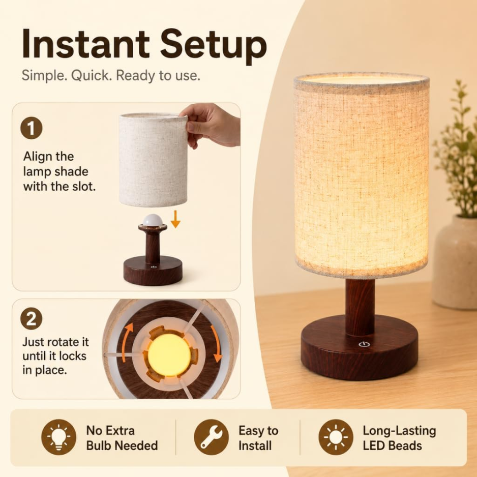 Mini Cordless Bedside Lamp, Touch Rechargeable LED Night Light photo 2