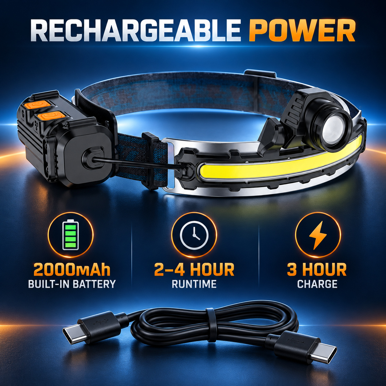 Rechargeable Motion Sensor Zoomable Battery Display LED Work Light Type C 2000mAh W679 2 Headlamp photo 5