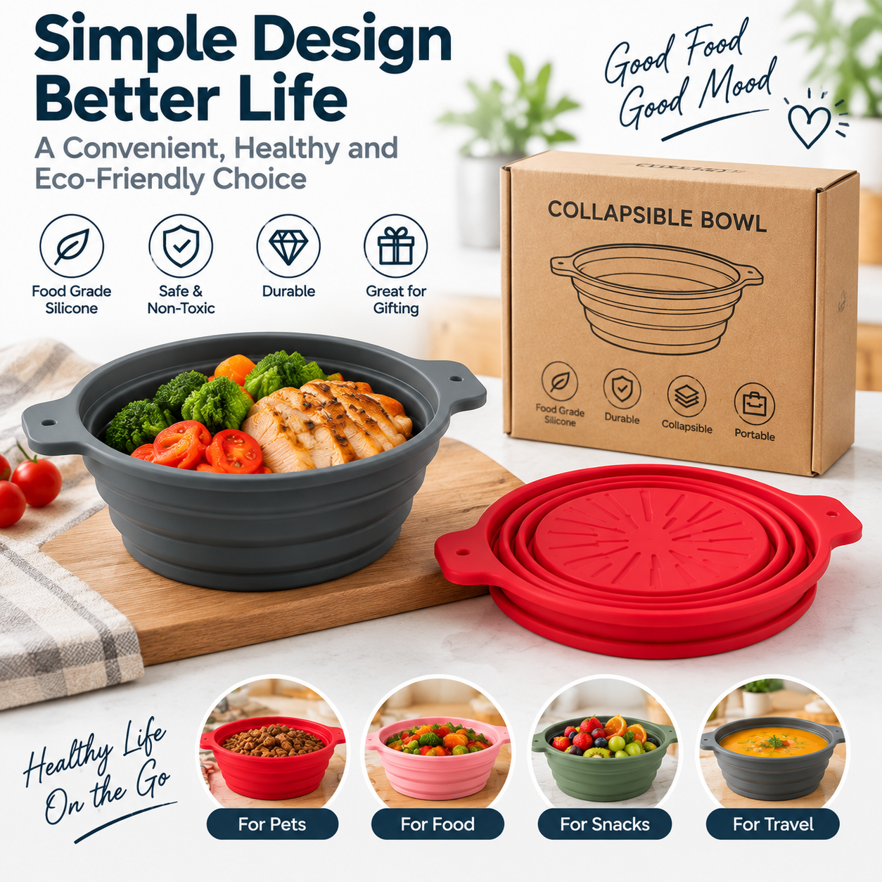 Collapsible Silicone Bowl Portable Foldable Food Container Travel Camping Bowl photo 1