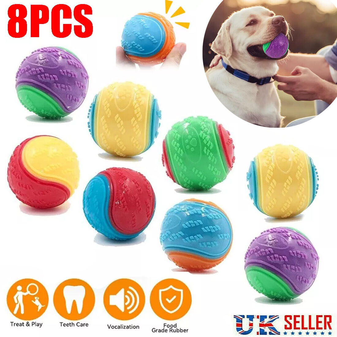 NEW Scooby-Doo Durable Squeaky Set Of 8 Dog Balls For Teeth Cleaning Interactive UK photo 1