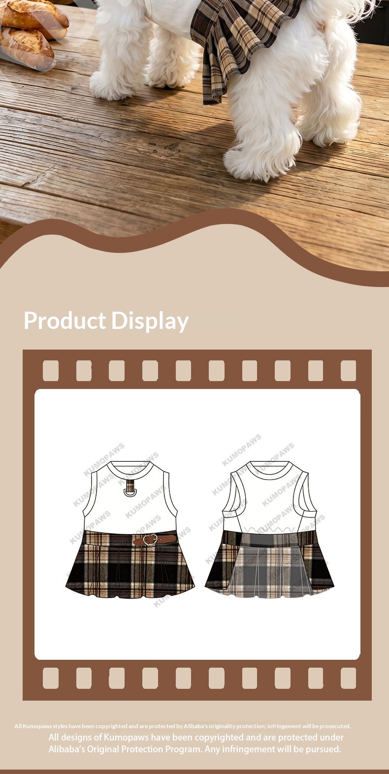 Plaid Pleated Preppy Pet Dog Dress. photo 7