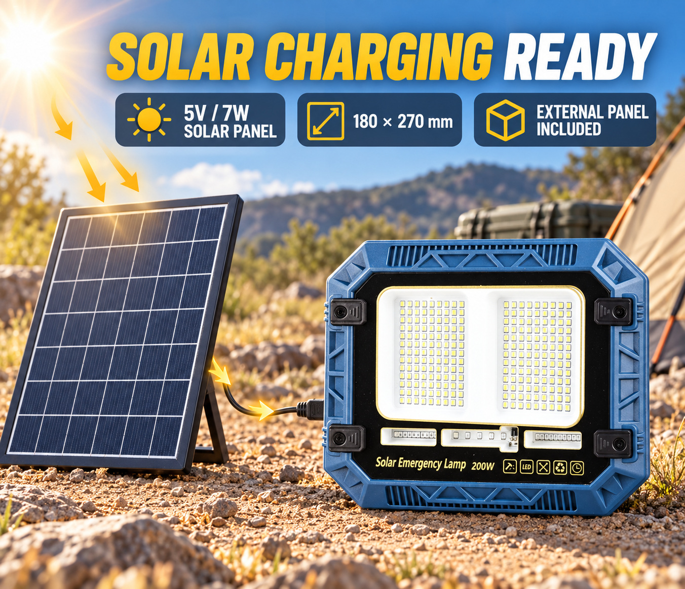 Solar Powered Rechargeable Battery Display 18650 W8113 2 LED Flood Light Red Blue Warning SMD photo 6