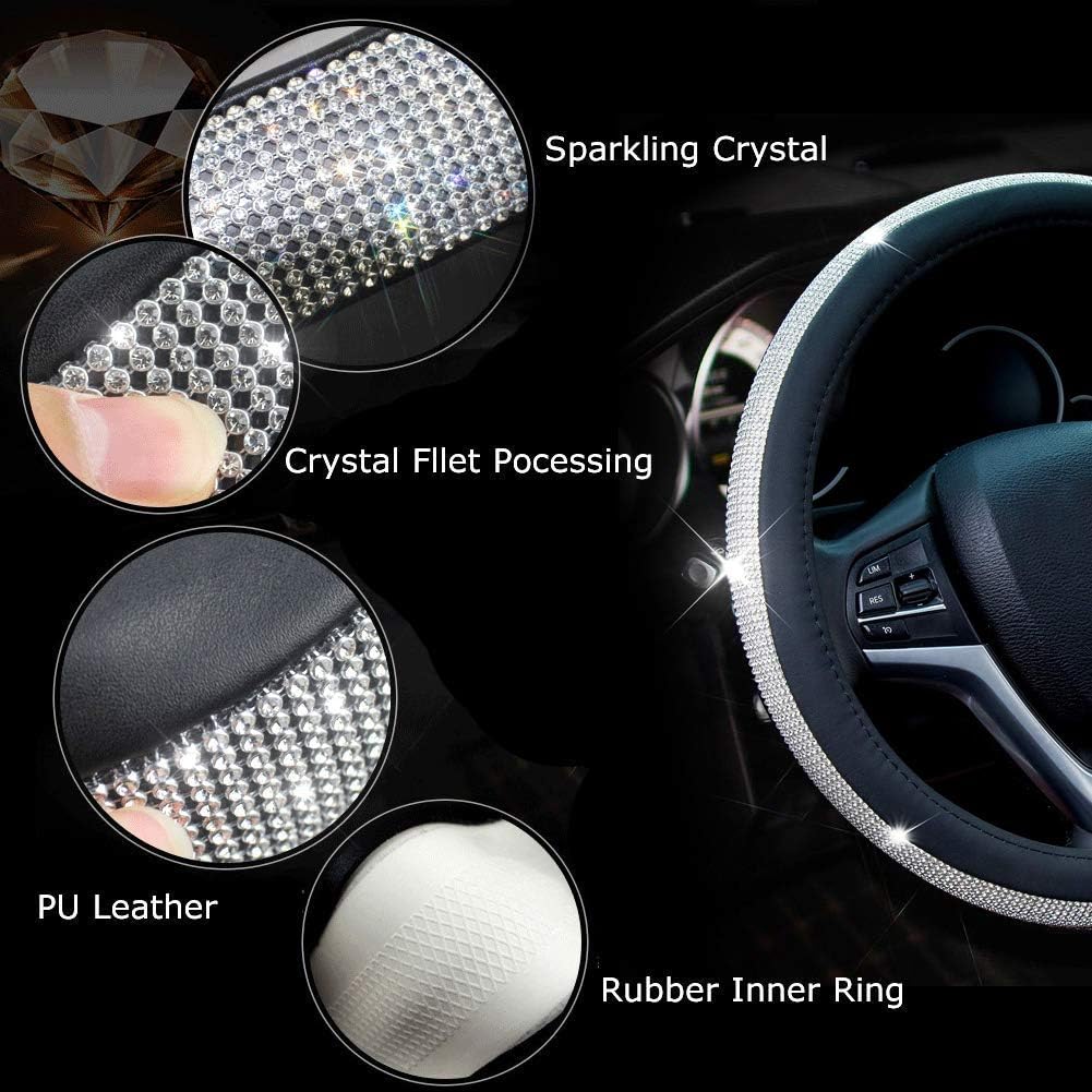 Diamond Leather Steering Wheel Cover With Crystal Rhinestones, Sparkle Decor For Car Interior And Comfortable Grip photo 5