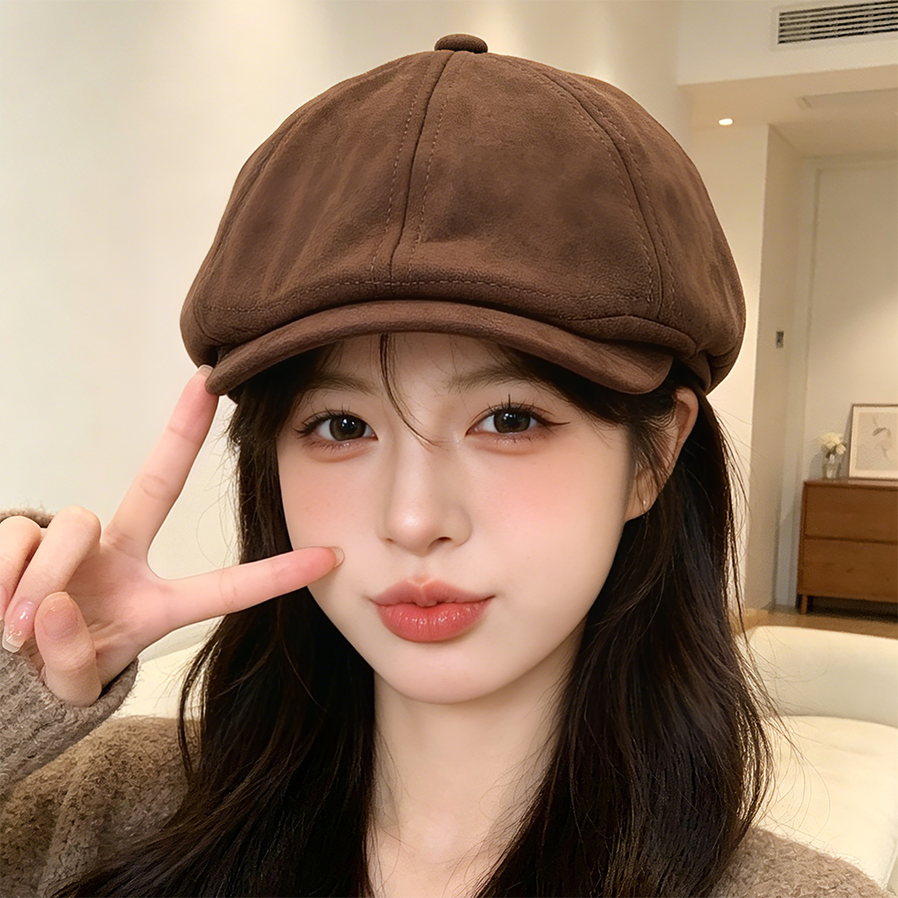 Vintage Fashion Autumn-winter Versatile Brushed Octagonal Brimmed Forward Hat With British Style Solid Color Versatile Casual Baseball Cap Beret photo 4
