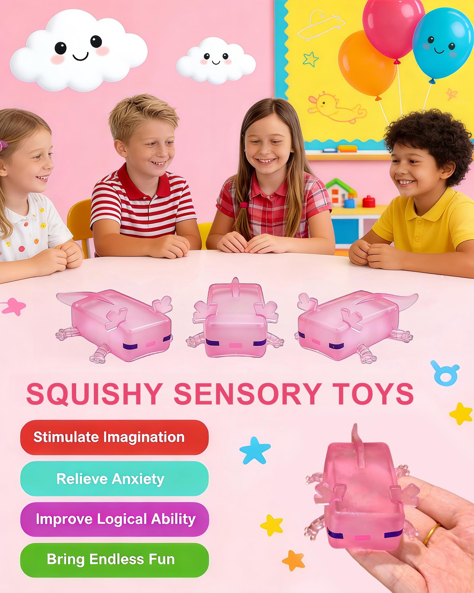 1Pc Axolotl Cube  Stress Balls, Slow Rising Sensory Toy For Adults Soft Washable Kawaii Axolotl Fidget Toys For ADHD, Anxiety Relief, Cute Party Favor, Desk Decor & Autism For Teens & Adults photo 5
