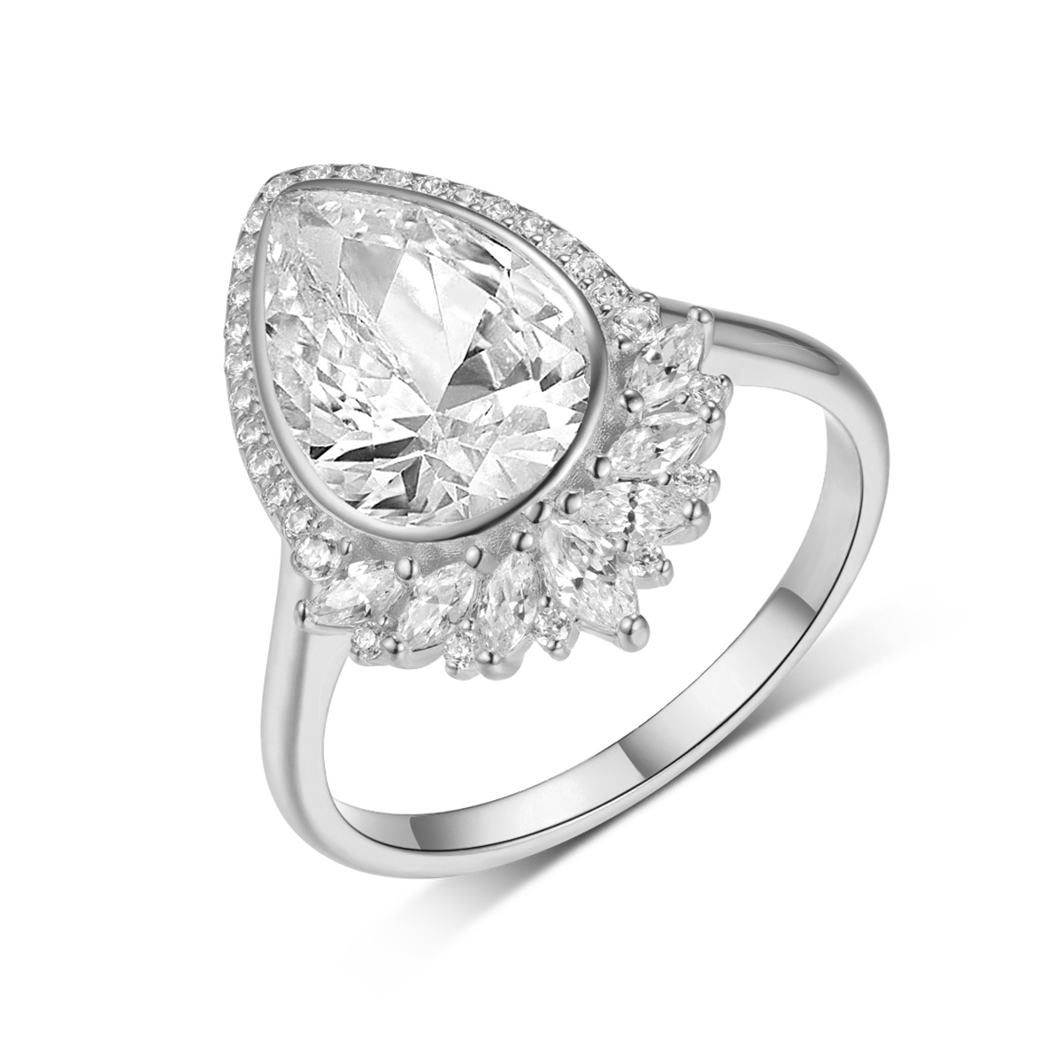 S925 Silver 4g Pear Moissanite Ring, 8x12mm D VVS1 Teardrop Halo Design, GRA Certified US 6-9 photo 5