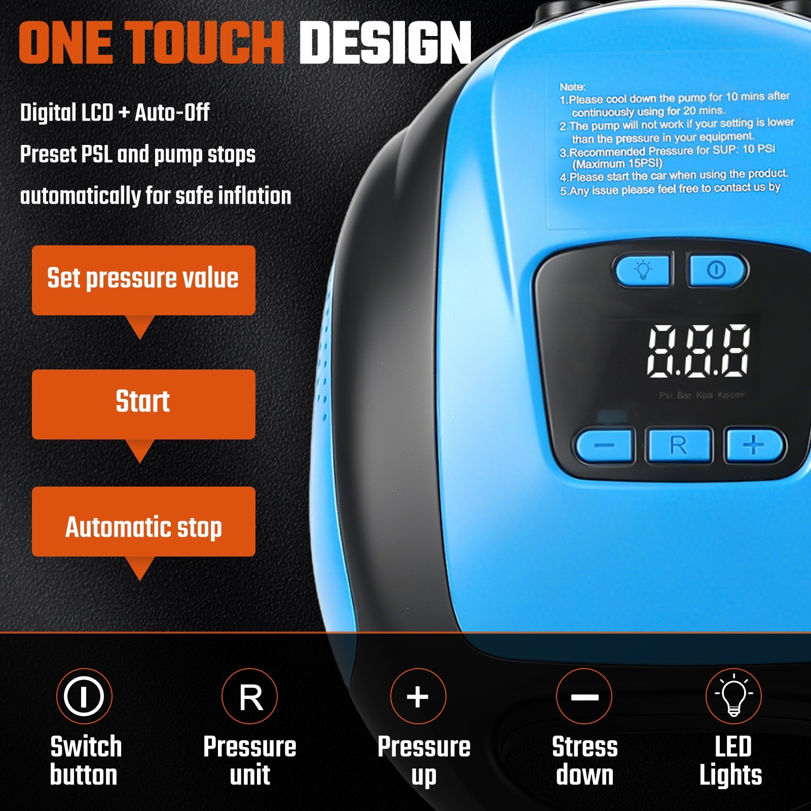 12V SUP Electric Air Pump 20PSI Max Digital LCD For Paddle Board Inflatable Boat photo 6