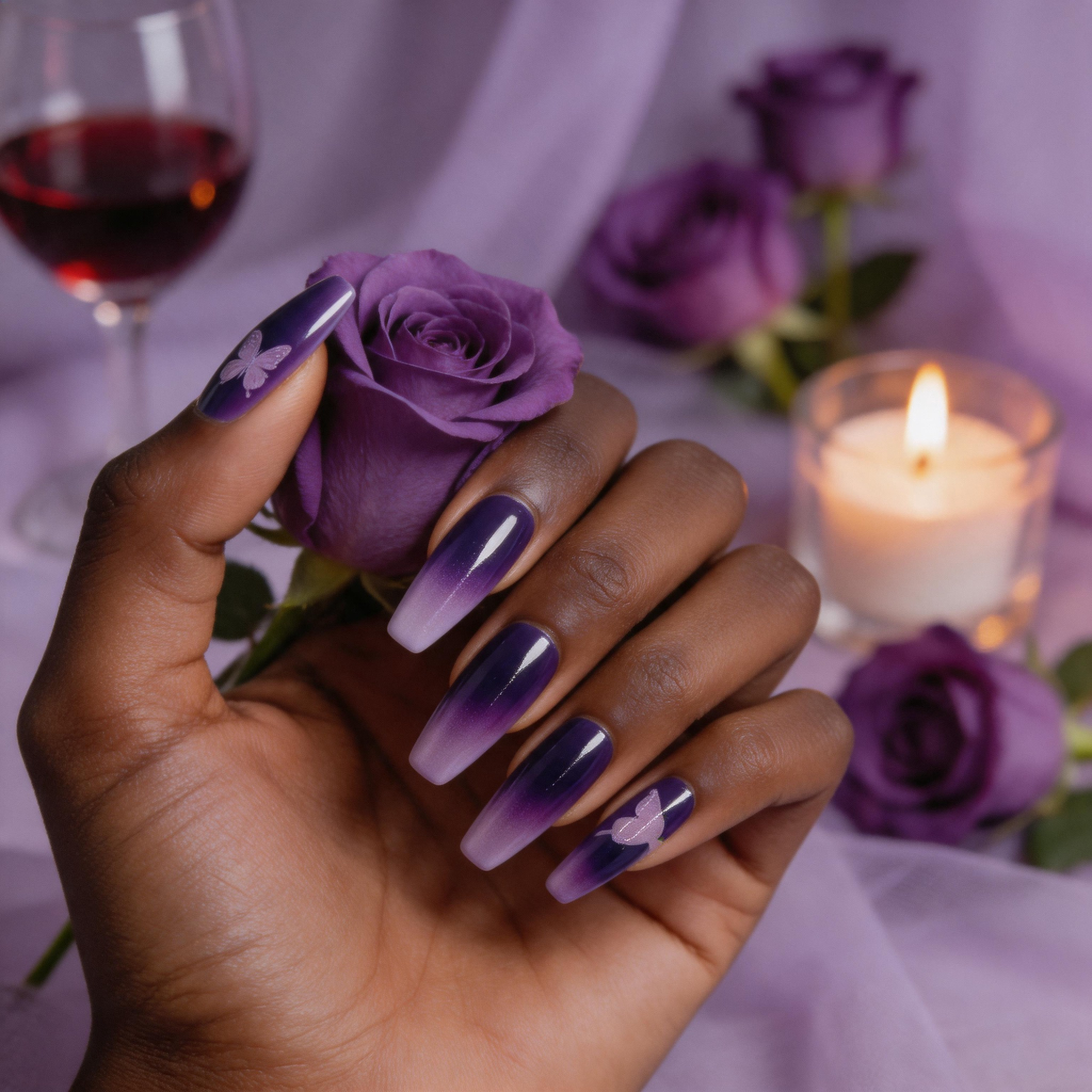 Purple Cat Eye Butterfly Press On Nails photo 2
