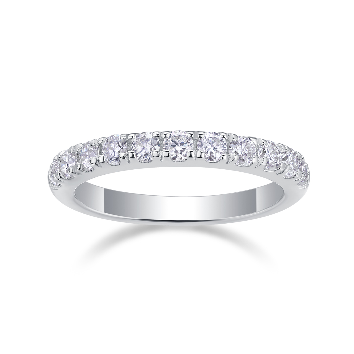 S925 Silver 2.6g Platinum Plated Moissanite Ring, 3.0mm 8pcs D VVS1 Half Eternity Band, GRA Certified US 5-9 photo 2