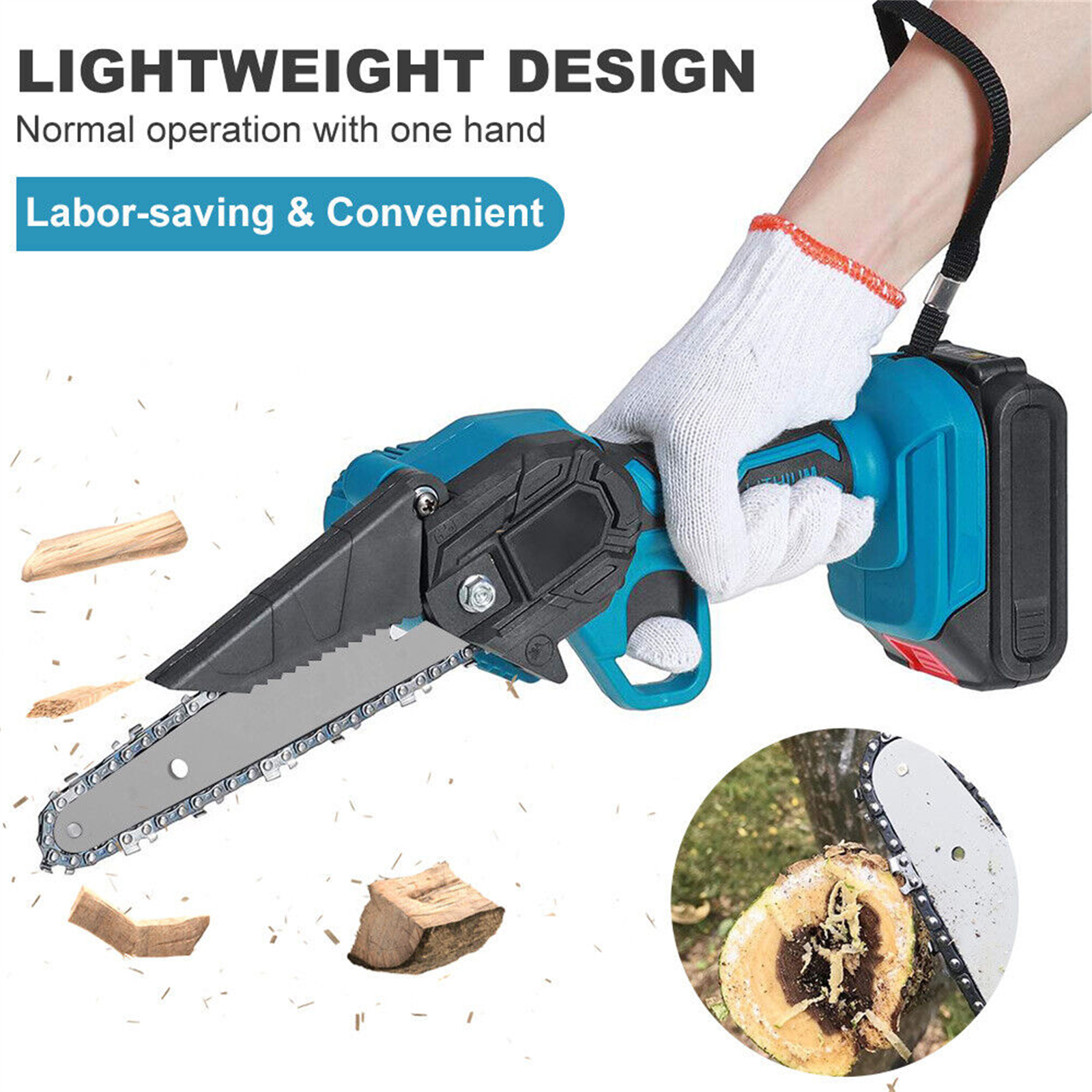 6in Chainsaw Cordless Rechargeable Wood Cutter Saw Chain Saws Electric photo 6