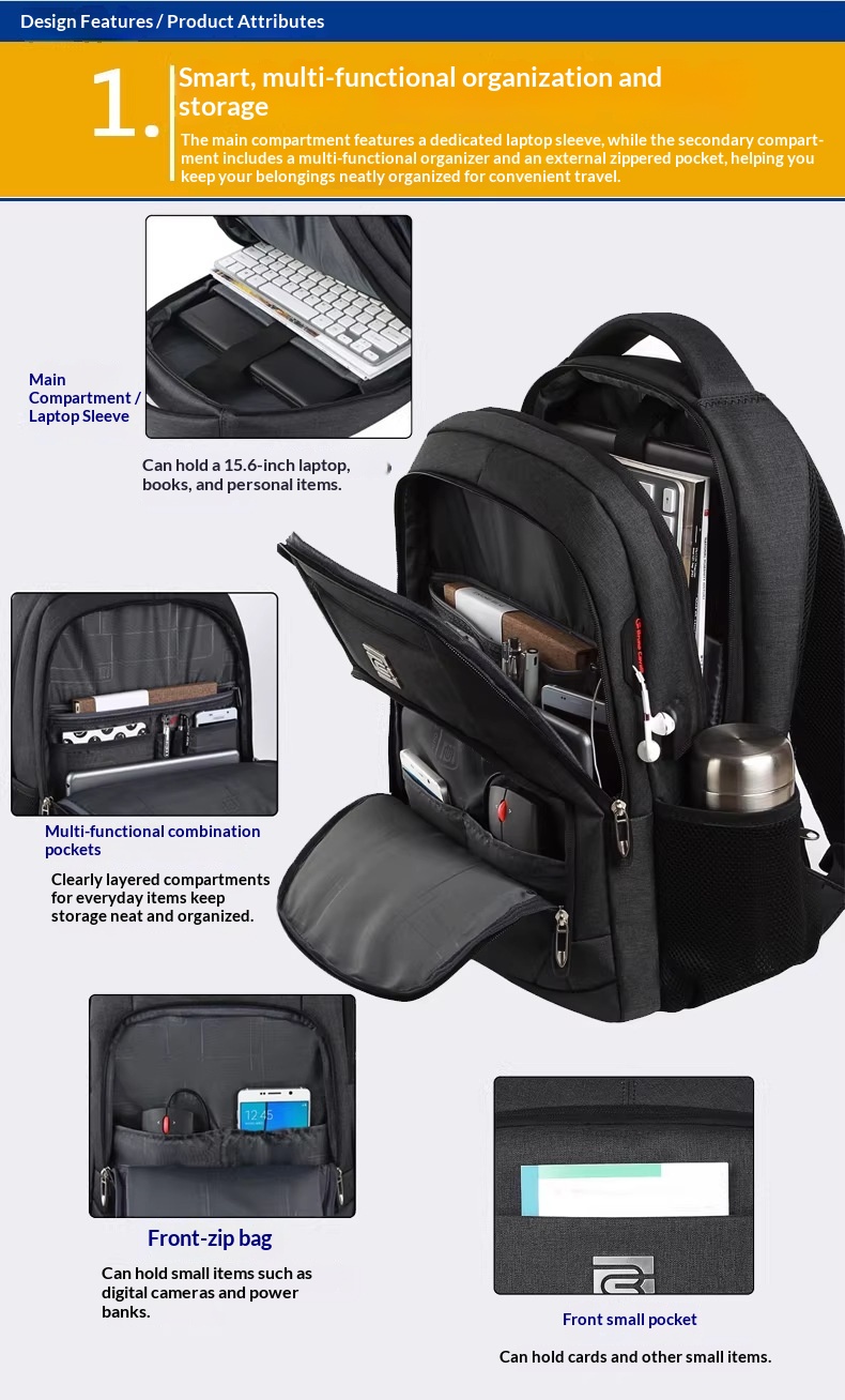 BC Men's Business Backpack Oxford Cloth Waterproof 16 Inch Large Capacity Multifunctional Computer Backpack Student Backpack Women's - Dark Grey Large Edition17-in photo 6