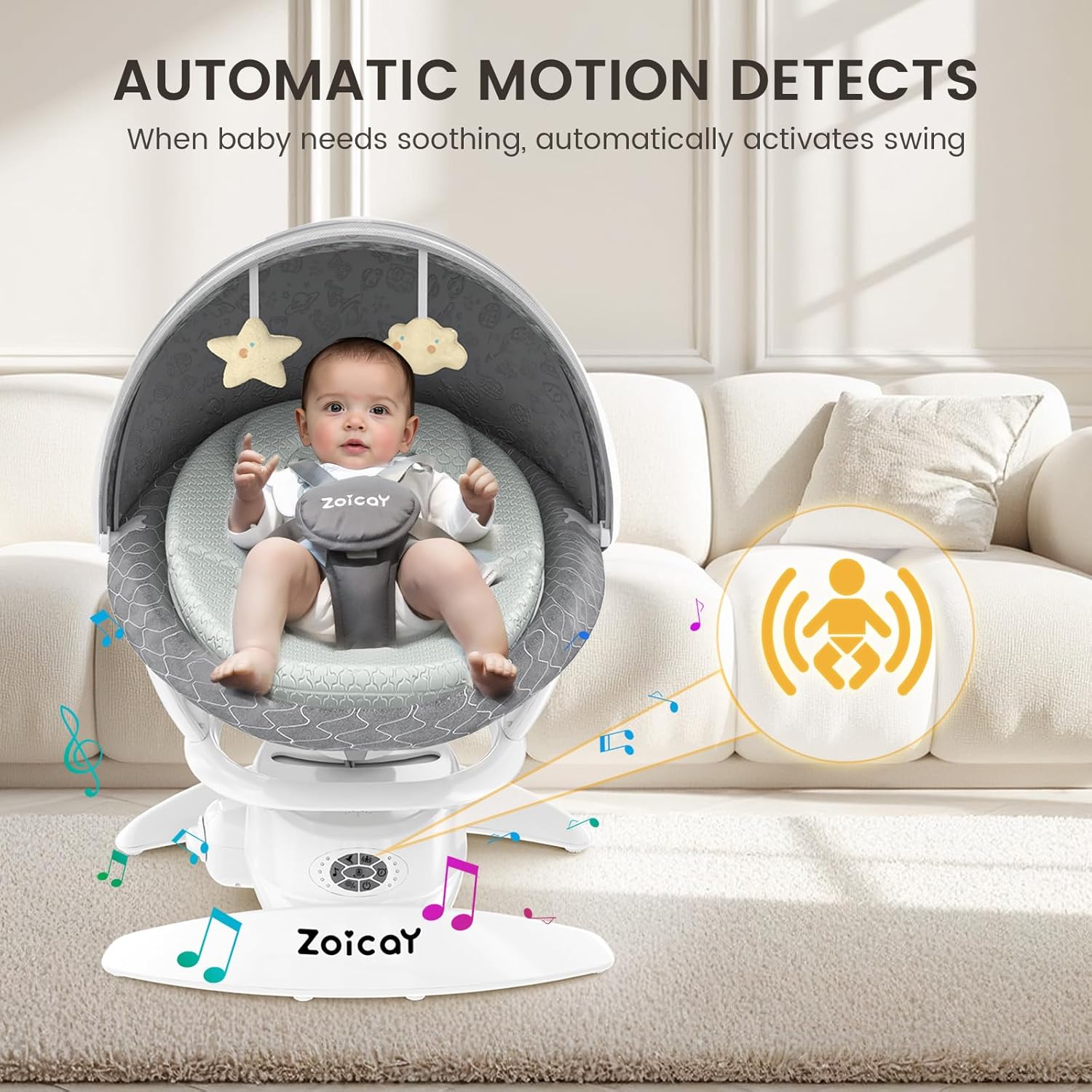 Baby Swing For Infants With Motion Detection, Electric Baby Swing With 3 Swing Modes, 12 Lullabies  5-Speeds photo 5