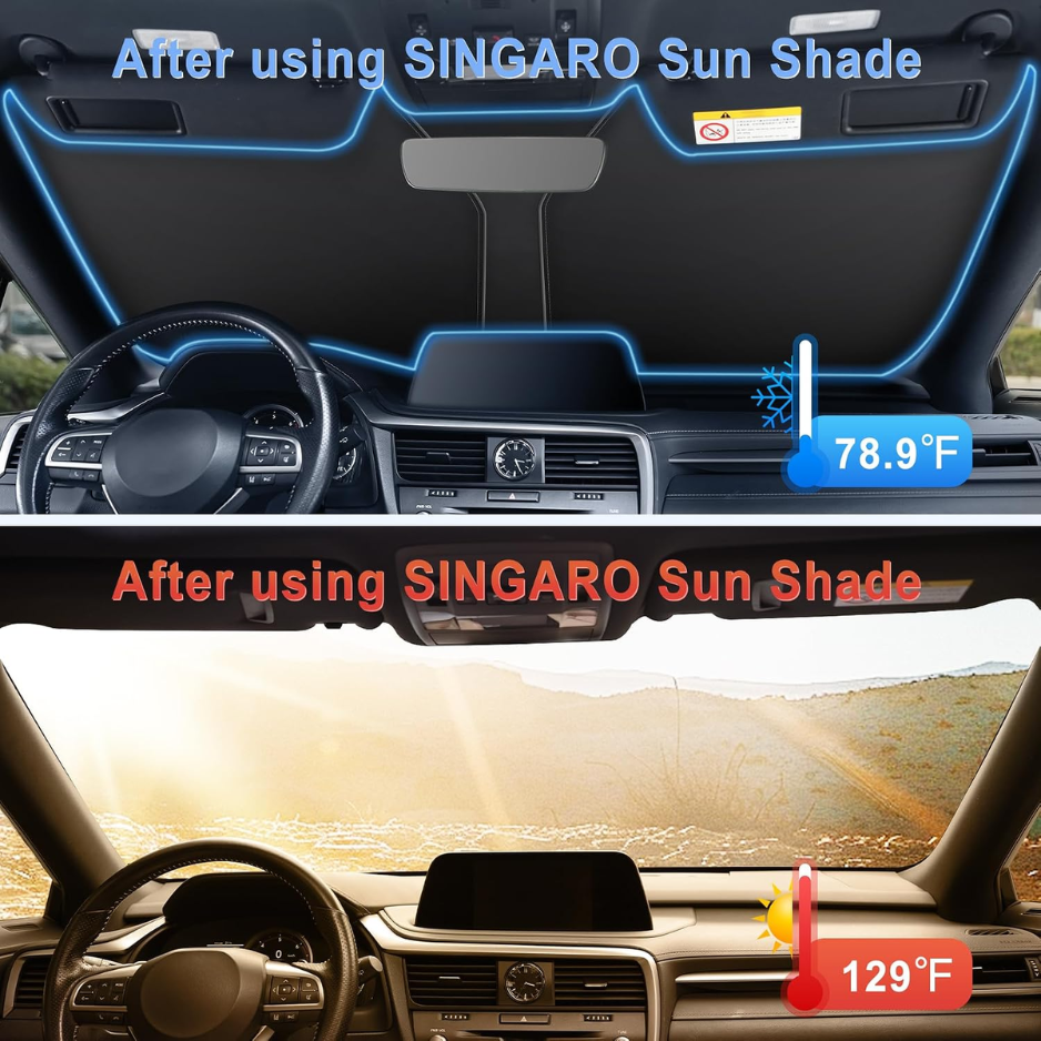 Foldable Car Windshield Sun Shade 58x32 Inch, Reflective Overlapping Window Shade For Car Interior And Front Windshield photo 3
