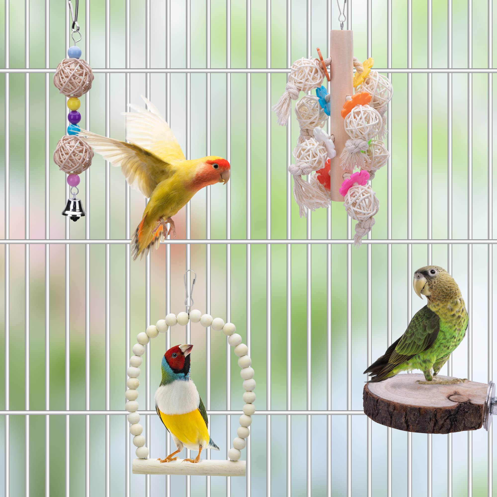 8 Packs Of Bird Parrot Swing Chewing Toys-Natural Wood Bird Climbing Hanging Cage Toys Suitable For Small Parakeets, Cockatiels, Conures, Finches,Budgie,Macaws, Parrots, Love Birds photo 2