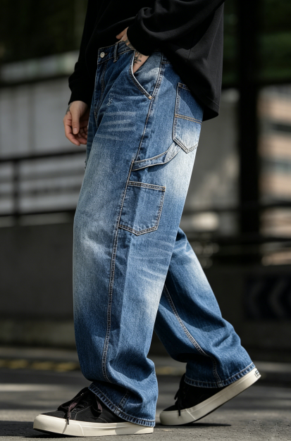 Classic Light Blue Jeans Men Relaxed Fit Denim Pants Plus Size Big & Tall Casual Trousers Ready Stock photo 4