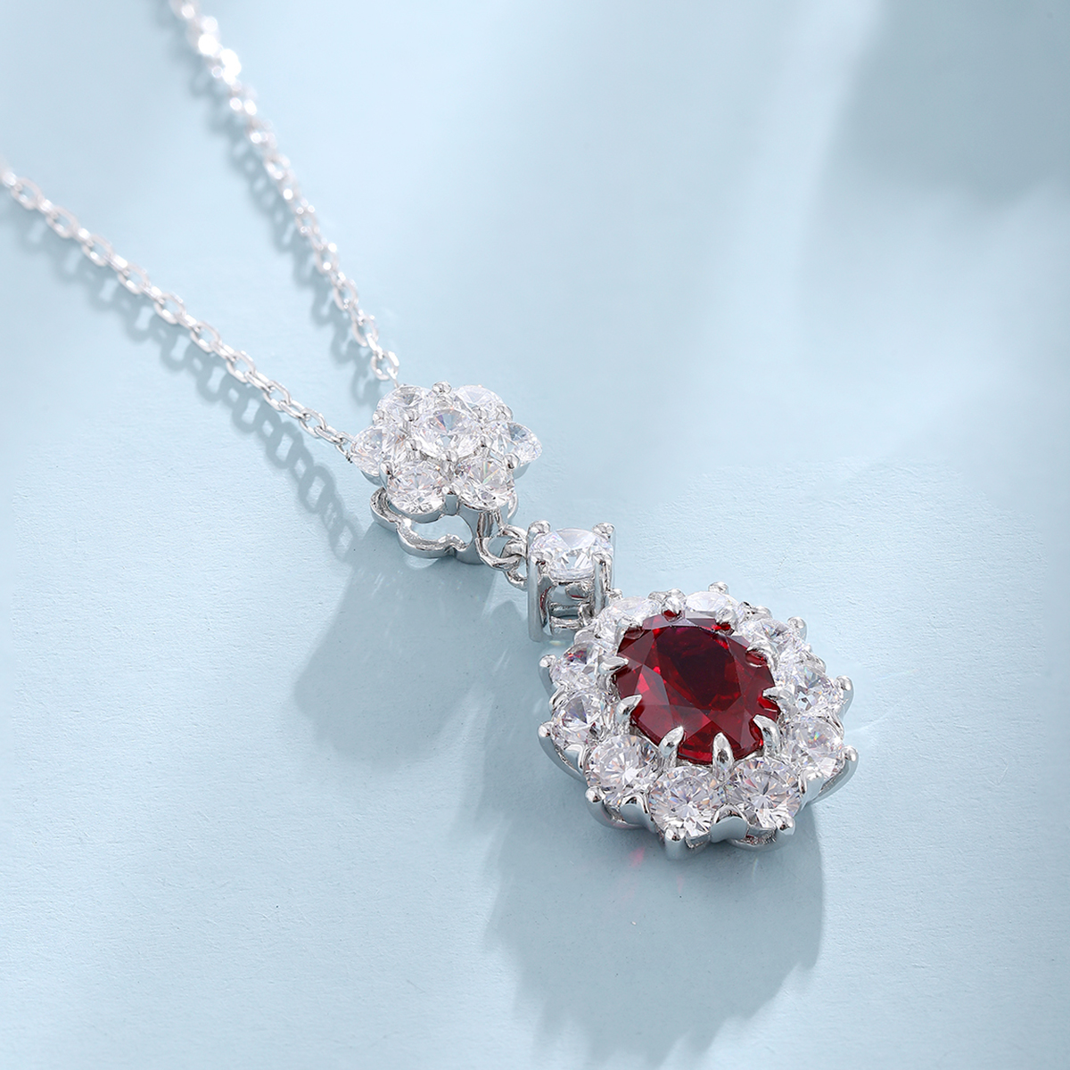S925 Silver 6.3g Lab-Created Gemstone Necklace, 9x7mm Pendant, 5 Colors, 40&5cm photo 2