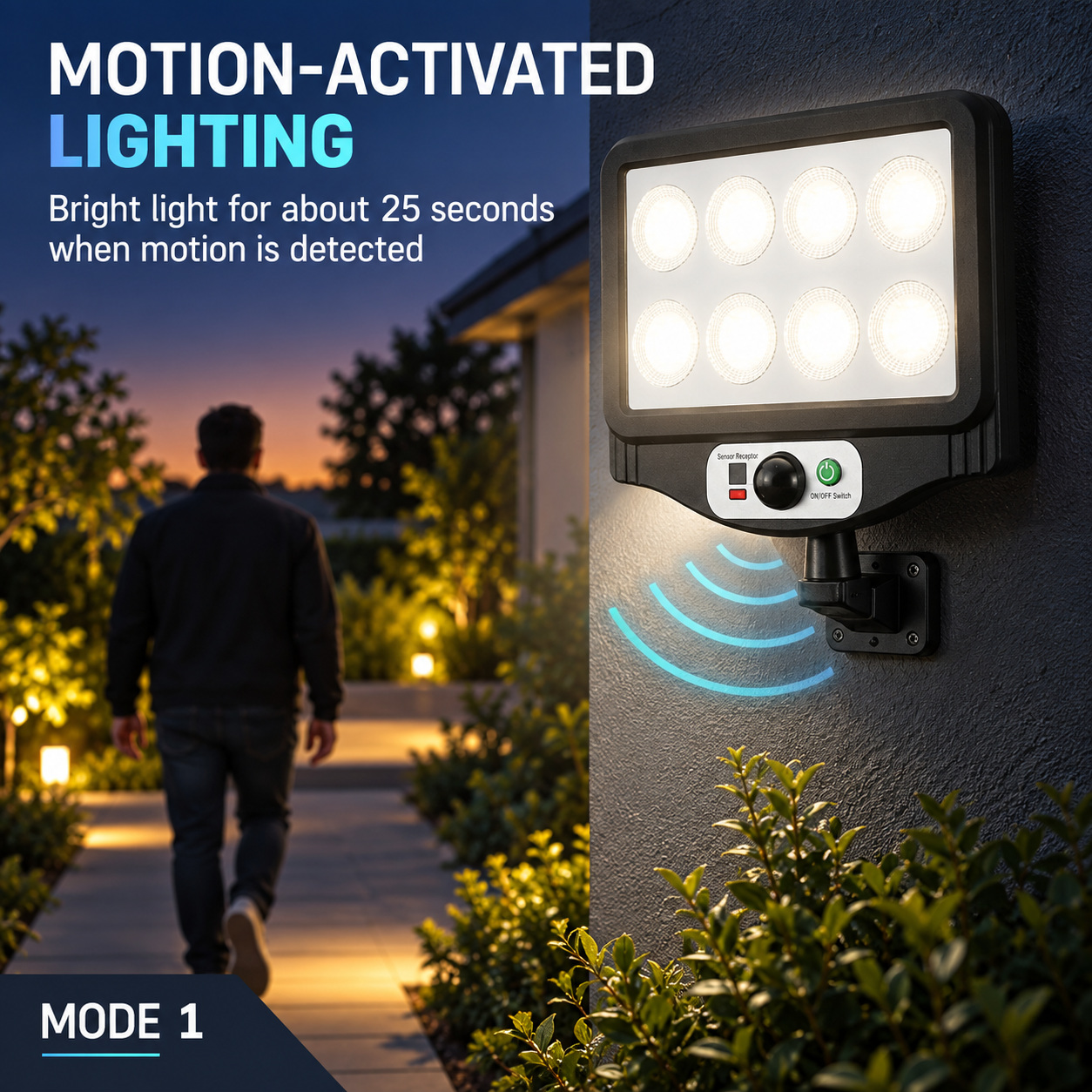 Solar Powered Rechargeable Motion Sensor LED Work Light 1500mAh For Auto W780 8 2 Hour photo 6