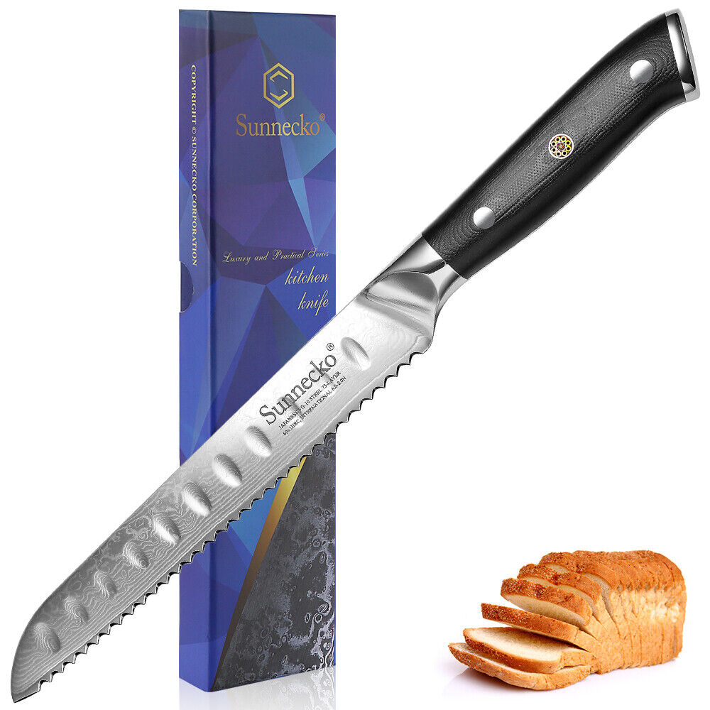 Sunnecko Serrated Bread Knife 8 Inch Damascus Steel Kitchen Sandwich Knife photo 1
