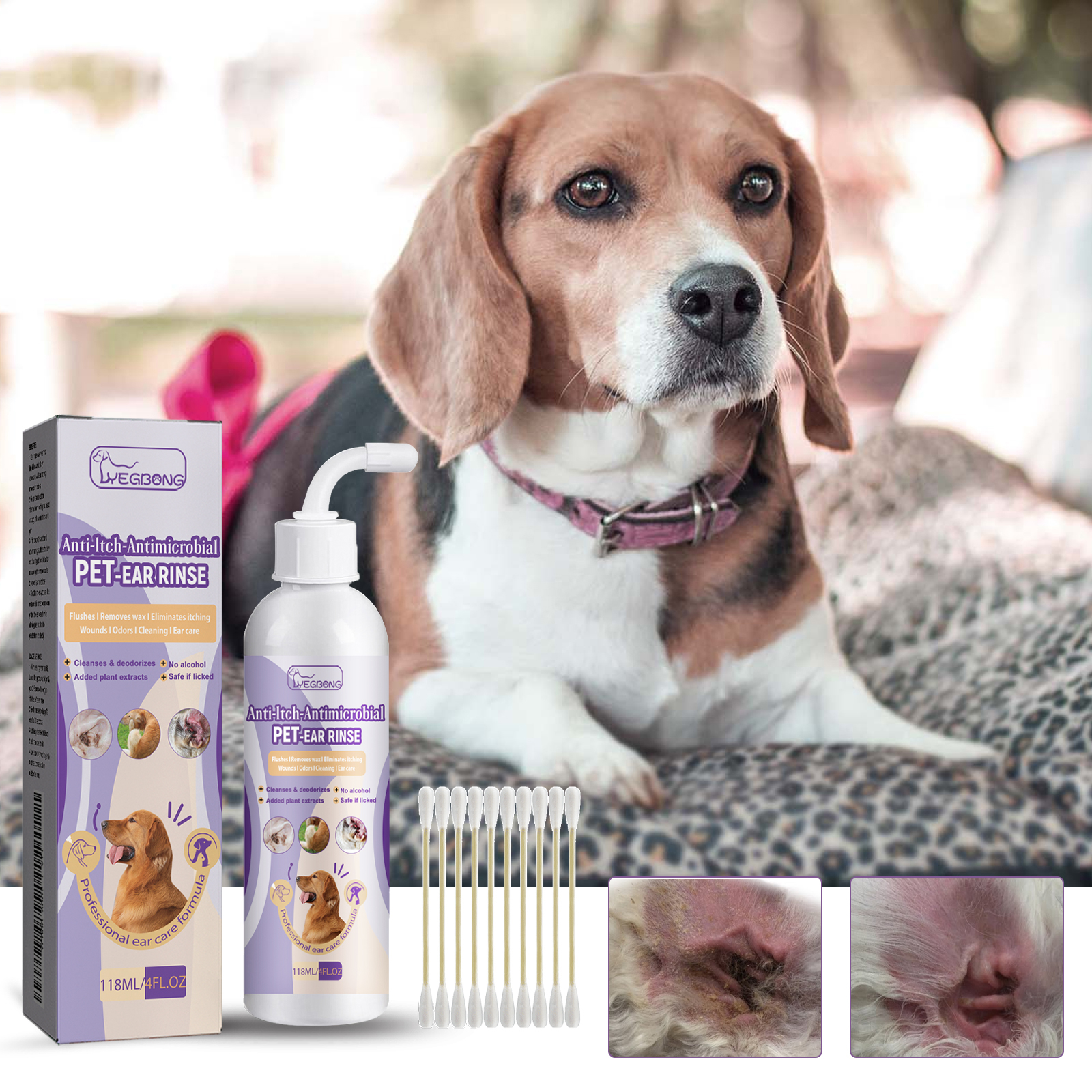 Pet Ear Cleanser 118ml 1box-10pcs 1bag Cotton Stick photo 3