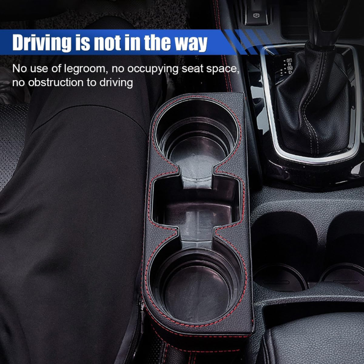 KITUREK Car Cup Holder, PU Leather Cover Auto Front Seat Organizer, Black photo 2