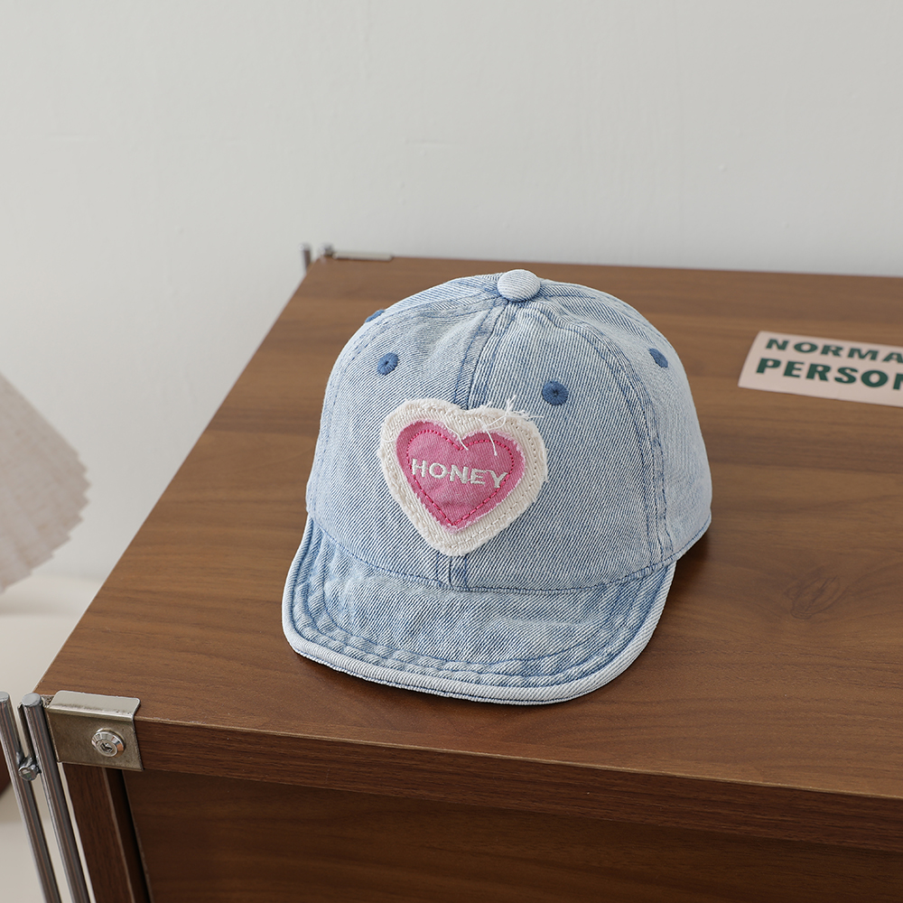 Retro Fashion Water-washed Denim Children's Baseball Cap With Heart Patch, Fringed Soft Brim, Casual And Versatile photo 4