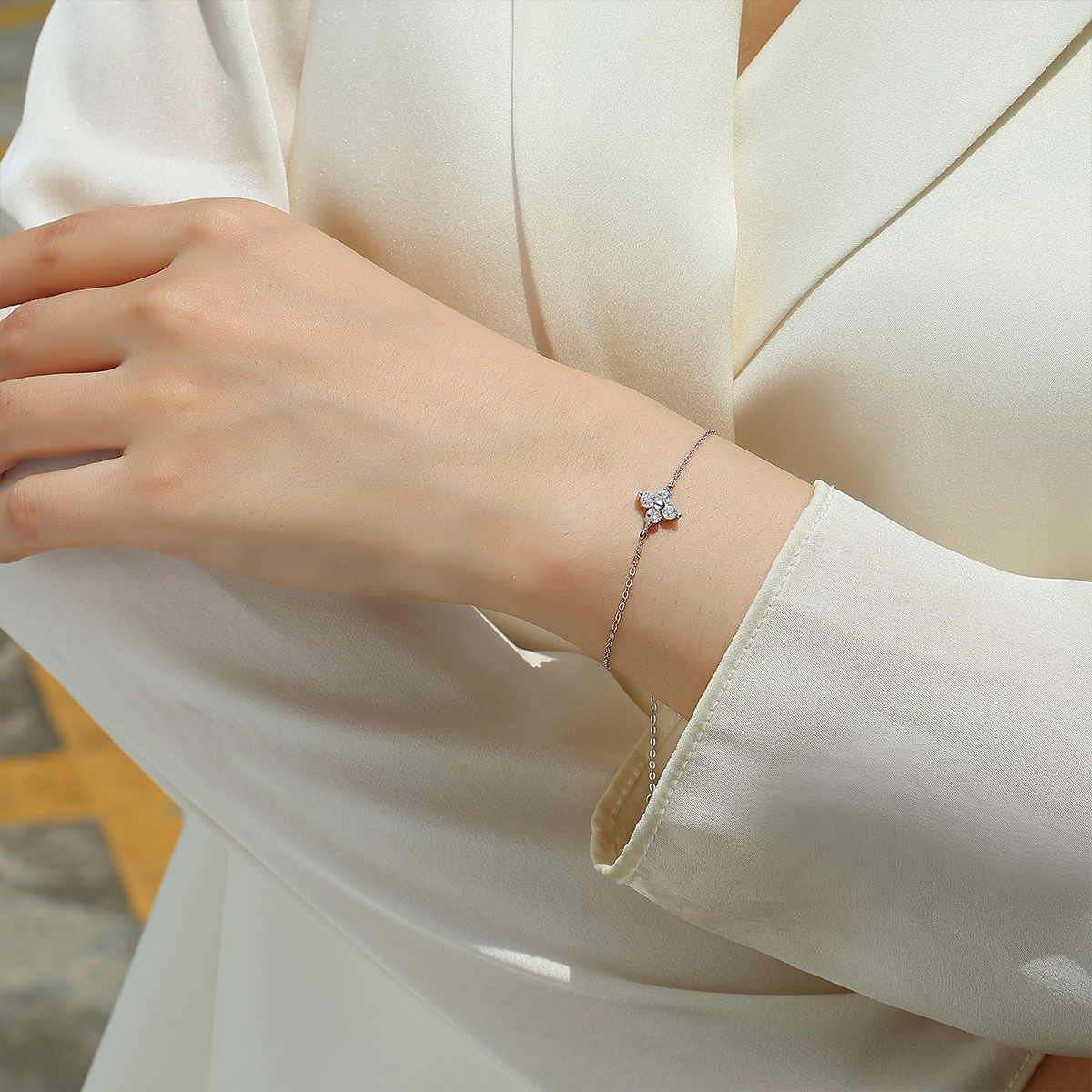 S925 Silver 1.6g Cross Moissanite Bracelet, 4x3mm D VVS1, 16&5cm Adjustable, GRA Certified photo 3