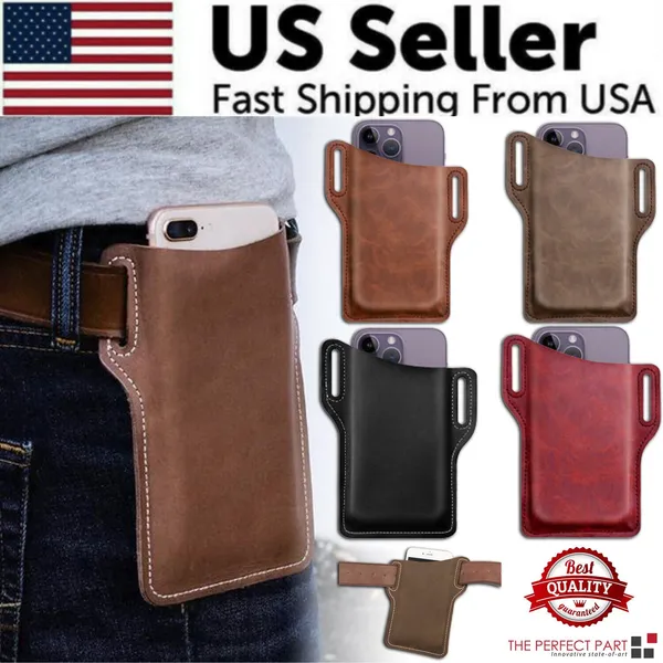 Men Cell Phone Belt Pack Bag Loop Waist Holster Pouch Case Leather Wallet Cover photo 1