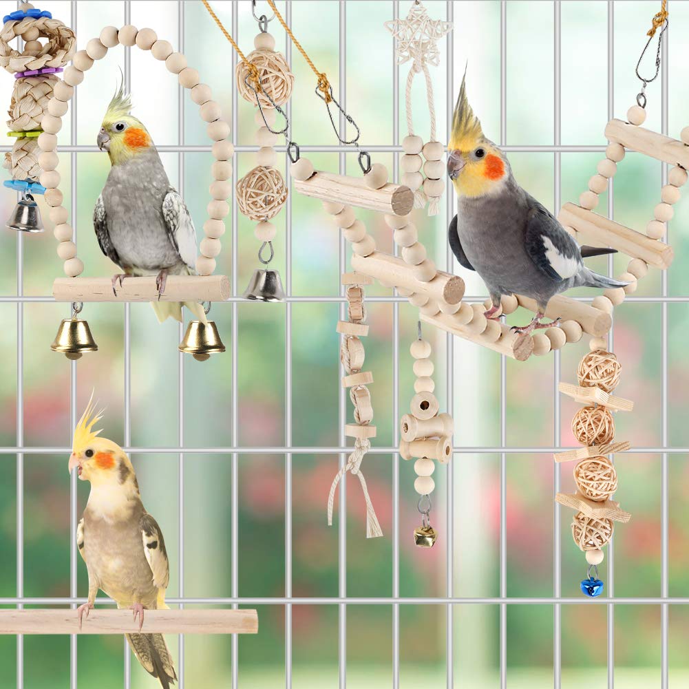 Bird Parrot Swing Toys, Chewing Standing Hanging Perch Hammock Climbing Ladder Bird Cage Toys For Budgerigar, Parakeet, Conure, Cockatiel, Mynah, Love Birds, Finches And Other Small To Medium Birds photo 2