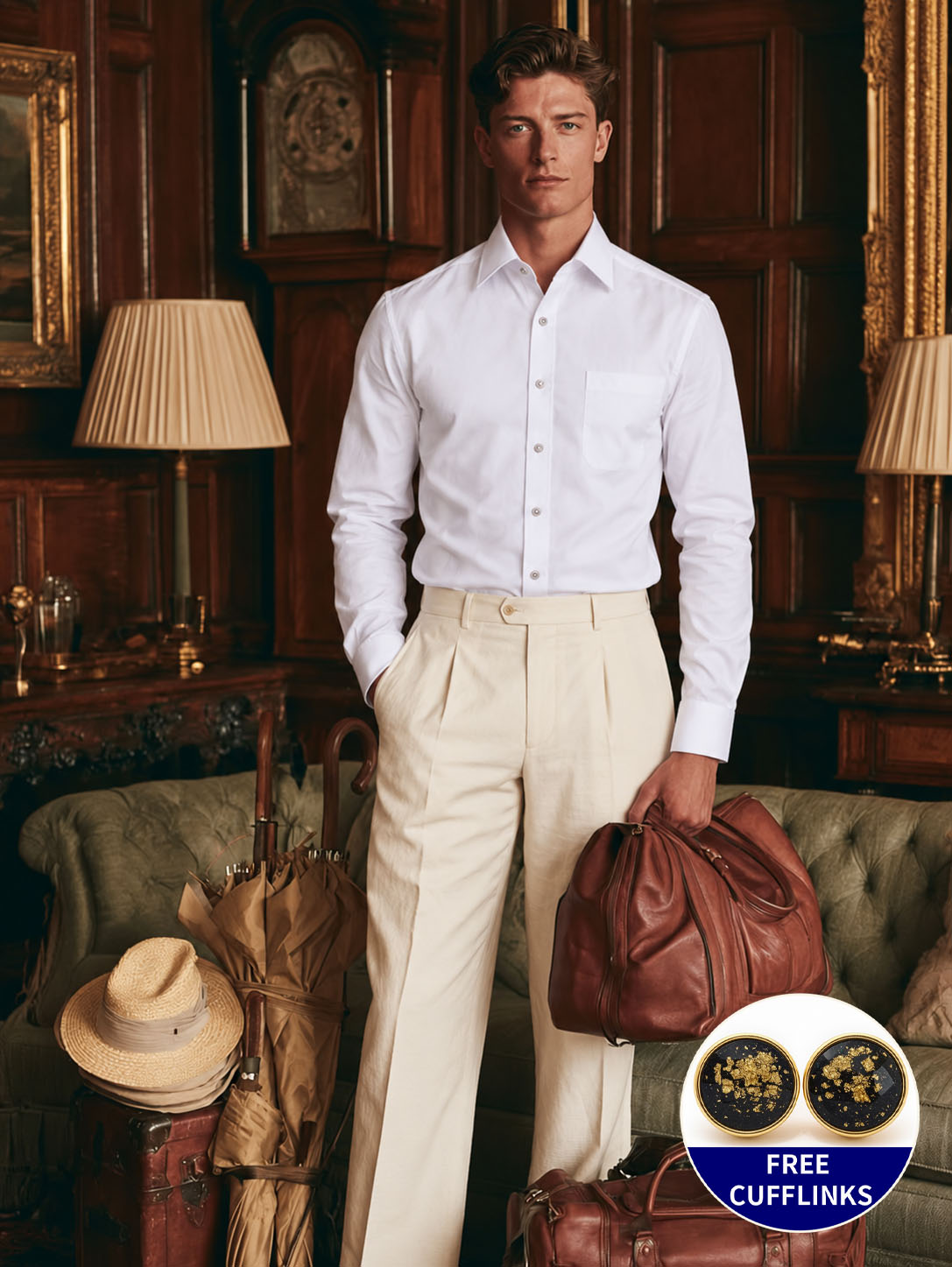 Men's Classic French Cuff Dress Shirt - Elegant Business Formal - Free Cufflinks Included photo 8