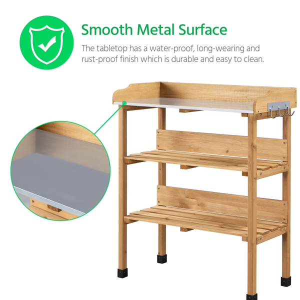 Outdoor Potting Bench Table With Storage Shelf,Natural Wood photo 4