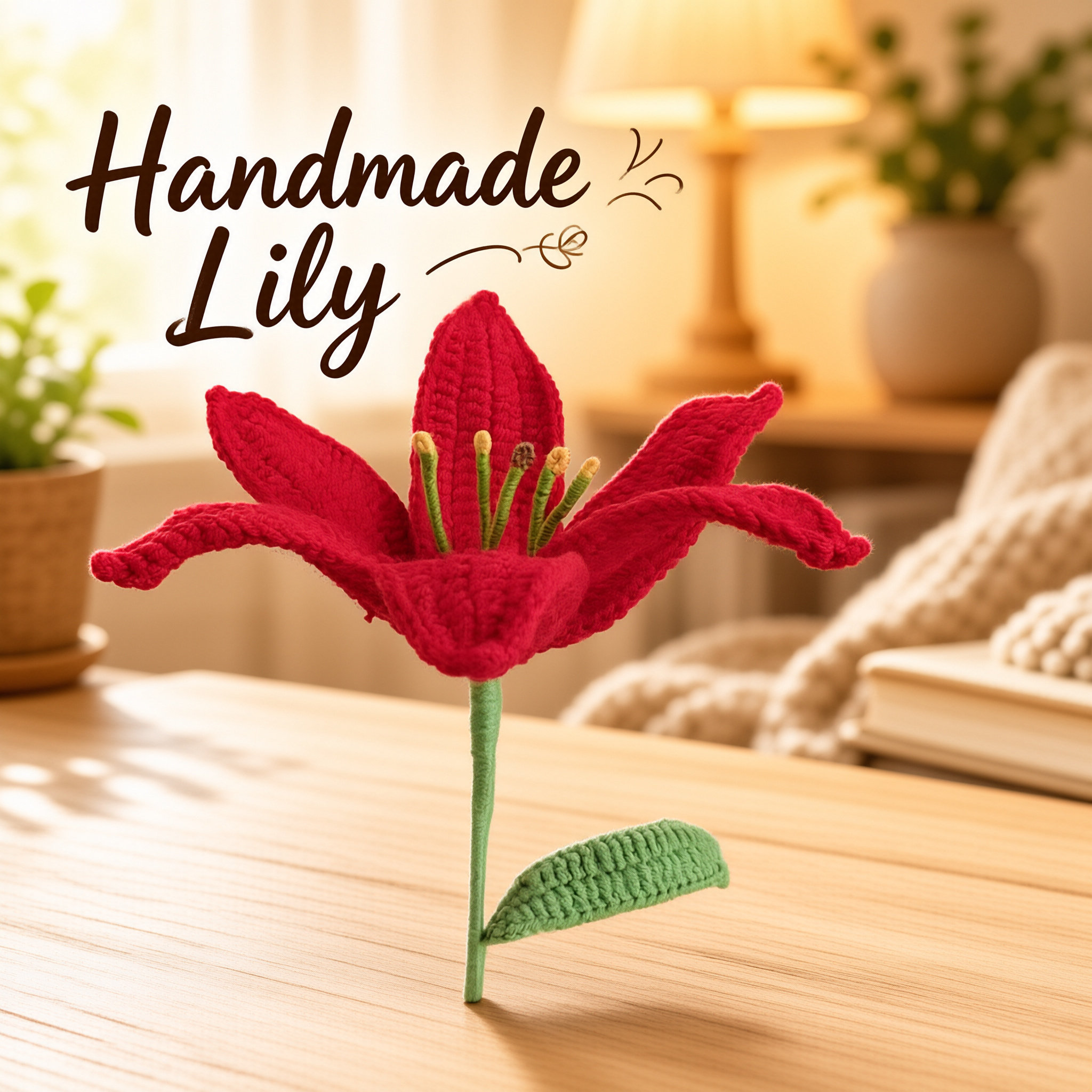 Hand Knitted Crochet Lily Flower Stem Artificial Knit Flower Bouquet For Home Decor Warm Ambience Ornament Wholesale photo 3