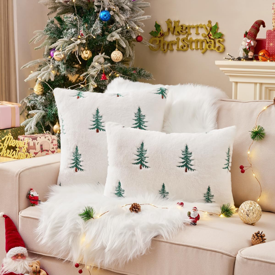 Fluffy Christmas Green Tree Throw Pillow Covers 18x18 Set Of 2 photo 4