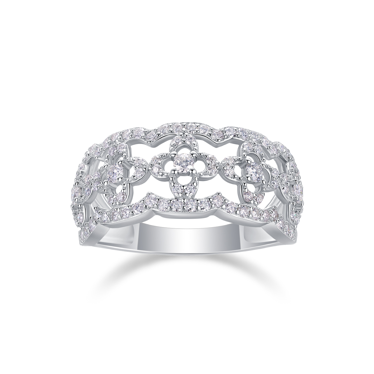 S925 Silver 3.3g Platinum Plated Moissanite Ring, 10mm Vintage Floral Filigree Band, GRA Certified US 5-9 photo 2