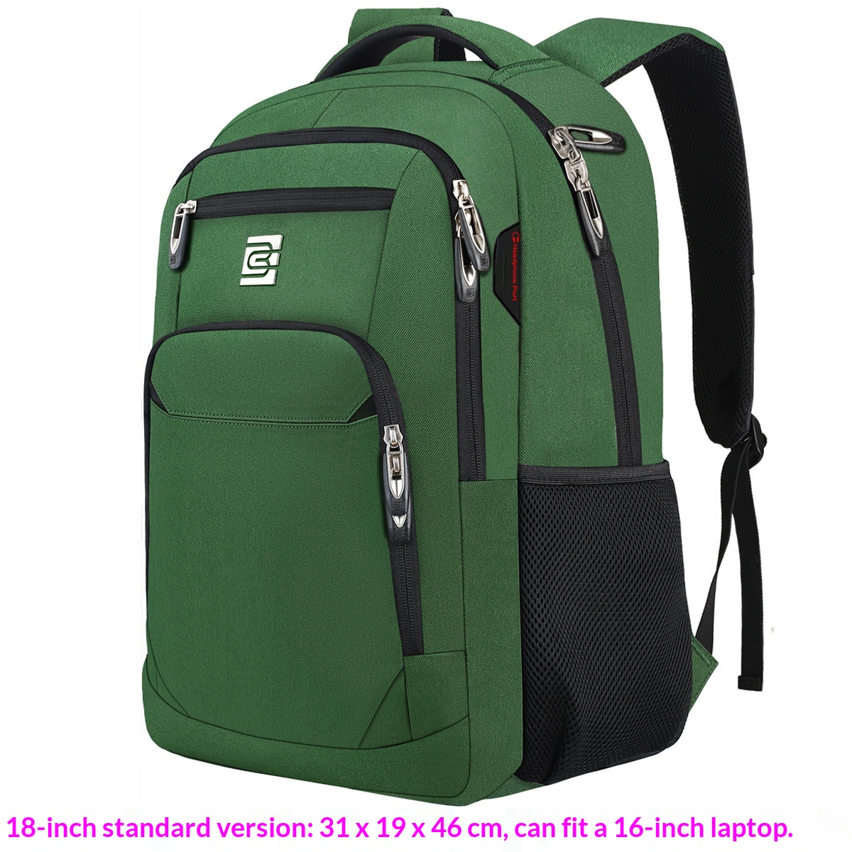 BC Men's Business Backpack Oxford Cloth Waterproof 16 Inch Large Capacity Multifunctional Computer Backpack Student Backpack Women's Green Standard Edition photo 1
