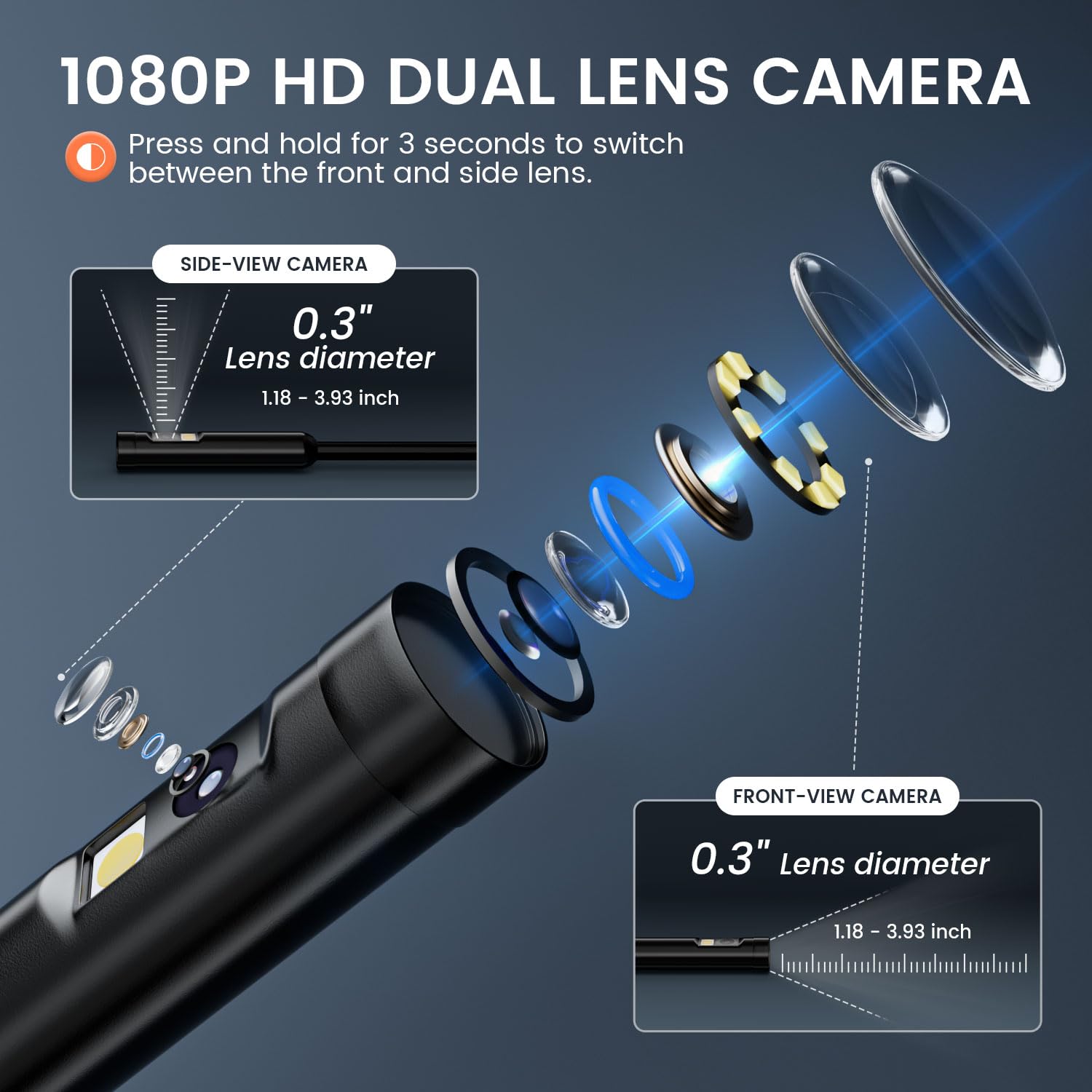 Dual-Lens Endoscope With Light  4.3-inch Screen, 32GB Memory Card, 16.5 Feet photo 7