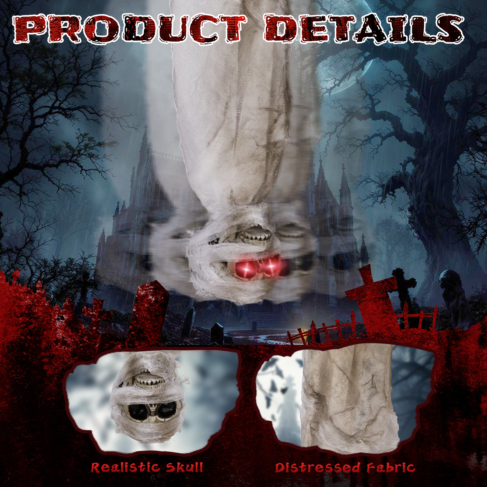 3ft Halloween Animated Hanging Cocoon Corpse Decoration,Dead Body Prop With Motion & Horror Scream,Haunted House Indoor And Outdoor Decorations,Creepy Tree Hanging Decor photo 4