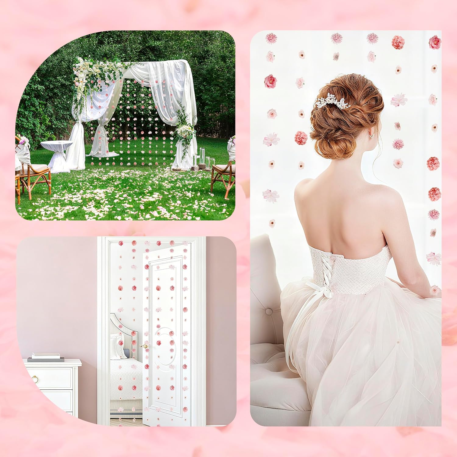 Pink Hanging Flower Garland 6 Units With Hooks, Artificial Floral Decorations For Wedding, Party, Home Wall, Door And Room Decor photo 2