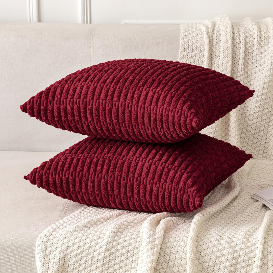 Christmas Corduroy Decorative Throw Pillow Covers 18x18 Burgundy photo 4