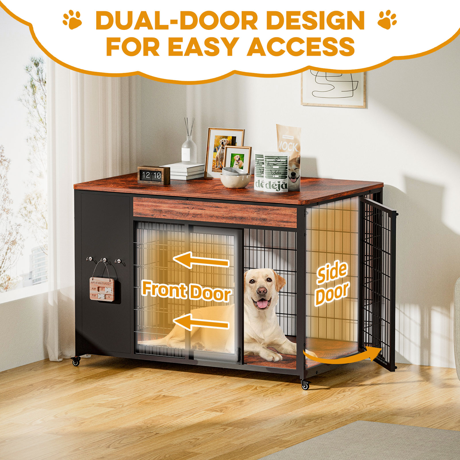 42-Inch Double Wide Wooden Double-Door Dog Crate Side Table Combo - Heavy-Duty DIY Assembly, Chew-Resistant Construction, Indoor Living Room Functional Home Decor Furniture For Large Breeds photo 6