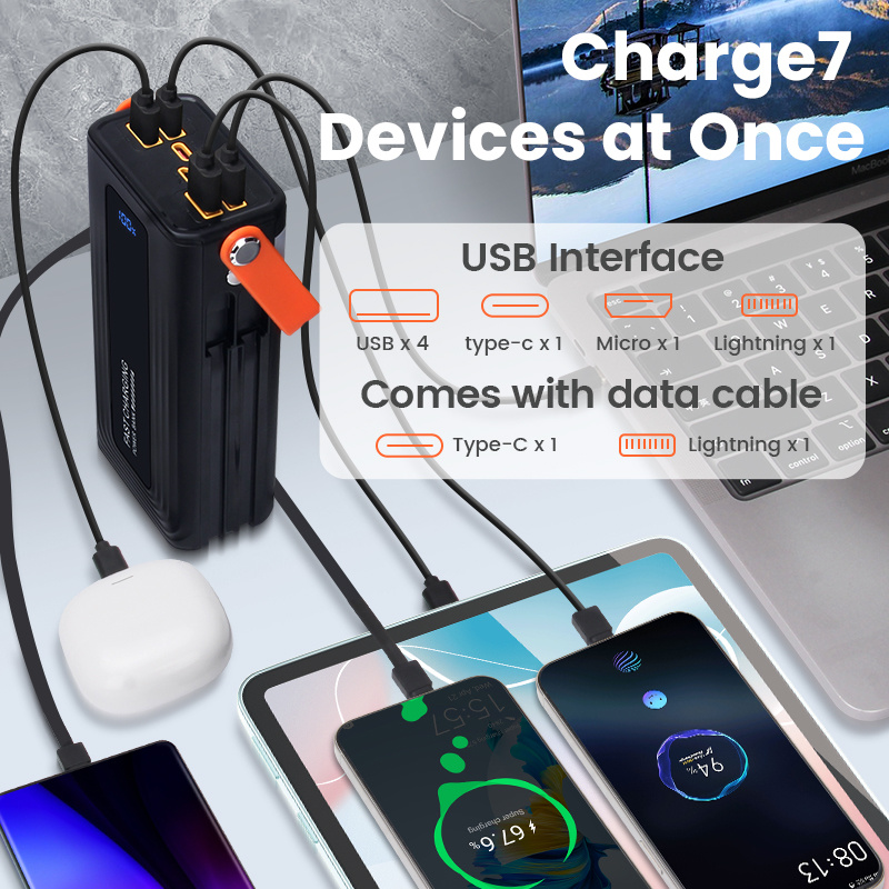 50000mAh Large Capacity Portable Power Bank With Built-in Data Cable photo 4