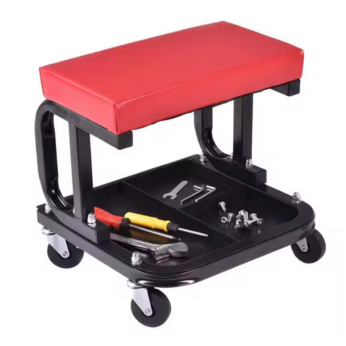 Rolling Creeper Seat, Auto Workshop Mechanic Stool With 4x Swivel Wheels & Divided Tool Tray For Garage Car Repair Red 36x35x35cm photo 5