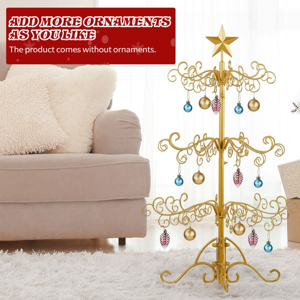 3ft Wrought Iron Christmas Tree, Metal Ornament Display Tree Stand For For Holiday Party Home Decor, Indoor & Outdoor Decor Hanger, Gold photo 3