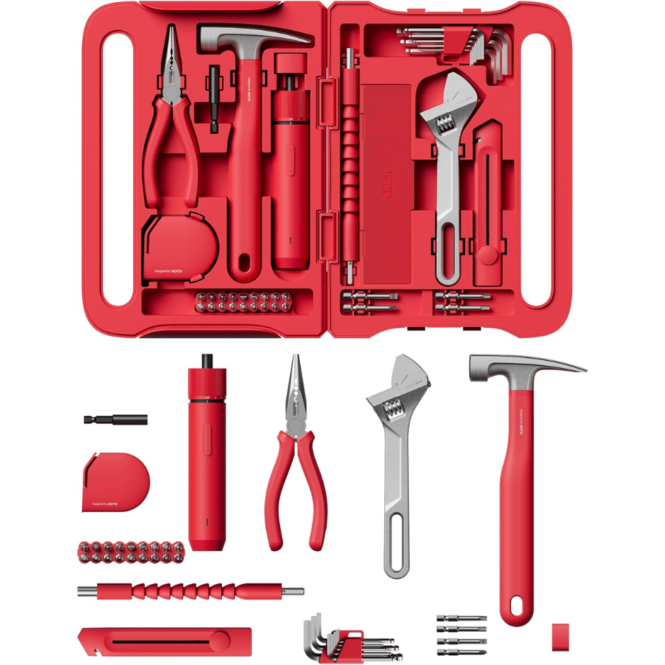 40 Piece Tool Kit, Household Tool Set W Smart Electric Screwdriver LED, 3 Torque 14 Tools & 26 Accessories Pro Grade Compact photo 1