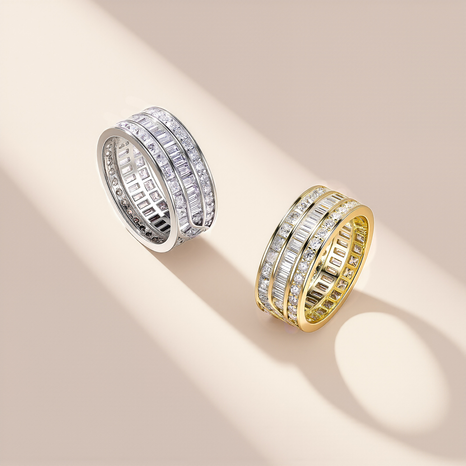 S925 Silver 4.5g Wide Moissanite Eternity Band, Baguette & Round D VVS1, GRA Certified US 5-8 photo 8