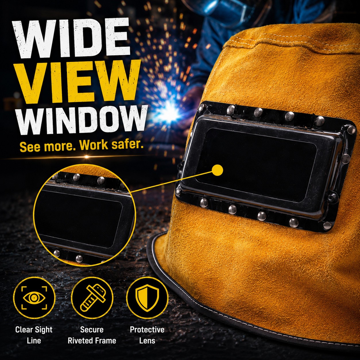 Welding Mask Helmet With Lens Leather Hood Sweat Absorbent Welder Work Hat Gear photo 5